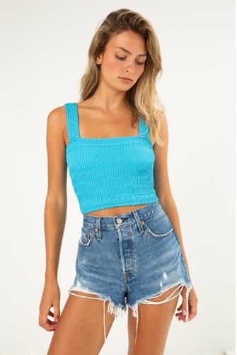 Shirred Square Neck Crop Top ROYAL BLUE