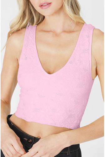 Lace V Neck Tank Top PEONY PINK
