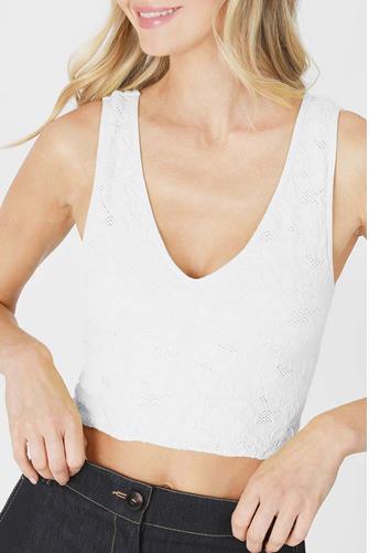 Lace V Neck Tank Top White