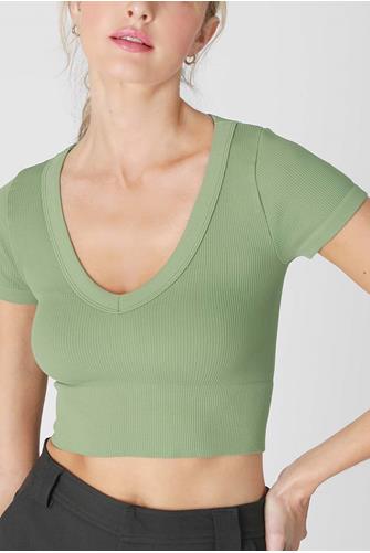 V-Neck Seamless Tee HEDGE GREEN