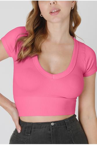 V-Neck Seamless Tee PINK COSMOS