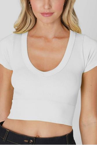 V-Neck Seamless Tee WHITE