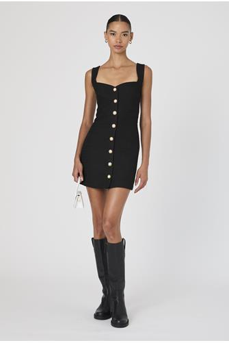 Structured W Button Front Strp Dress BLACK