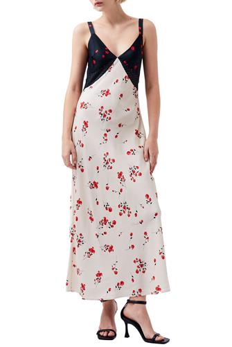 Floramour Ennis Satin Slip Dress CREAM MULTI