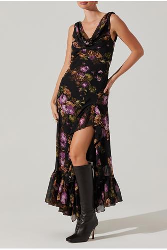 Cecilia Dress BLACK PURPLE FLORAL
