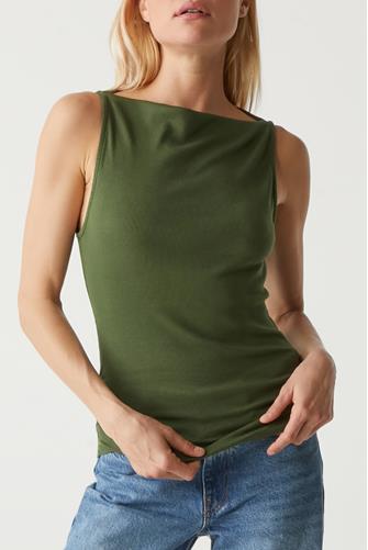 Coco Ruched Boat Neck Tee Dark Matcha
