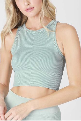 Vintage Chevron Hi Neck Crop Top VINTAGE EUCALYPTUS