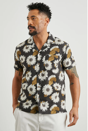 Moreno Short Sleeve Button Down SUNFLOWER TWIRL BARK