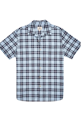 Billy Short Sleeve Camp Collar Plaid Shirt SKY PLAID