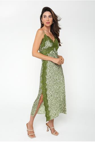 Bare Lace Detail Printed Slip Dress Jade Abstract Animal