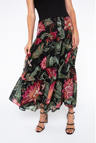 Tiered Floral Maxi Skirt Wallpaper Floral