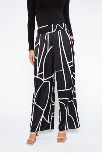 Smocked Printed Pant Linear Abstract Print