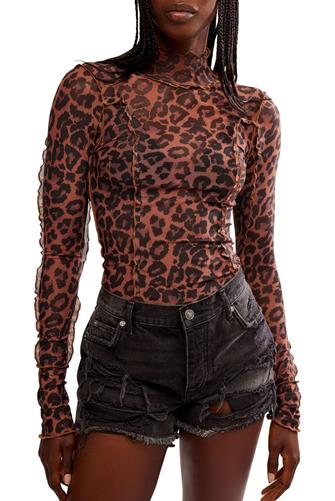 Charlie Printed Mesh Top Cats Meow