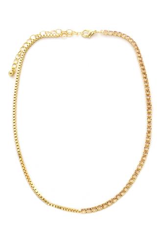 14 Inch Topaz Rhinestone Necklace GOLD