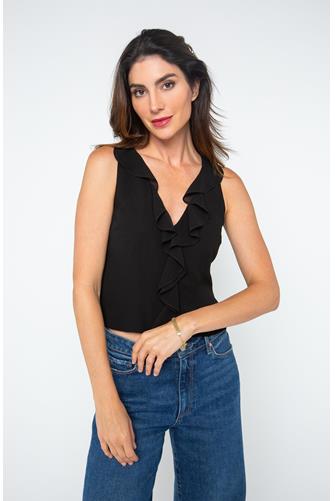 Sleeveless Ruffle Detail Blouse Black