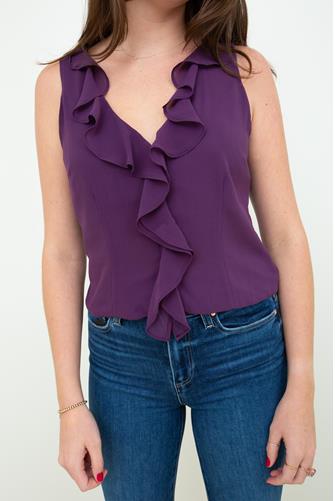 Sleeveless Ruffle Detail Blouse Eggplant