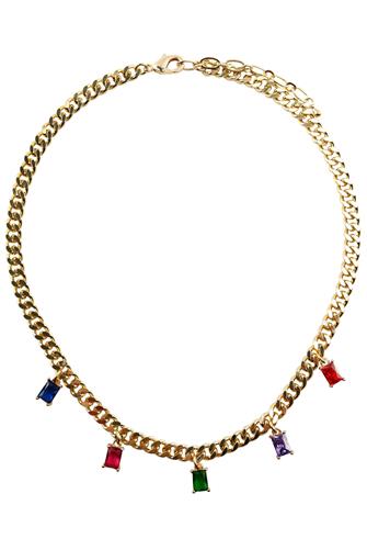 15 Inch Chain Necklace With Gem Mix GOLD