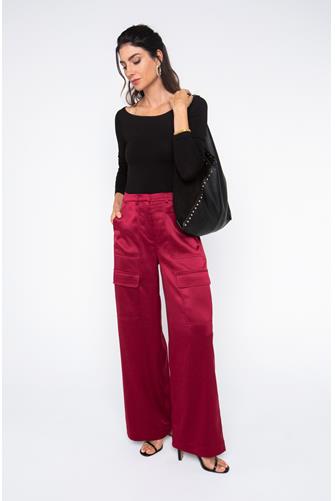 Satin Cargo Pant Cranberry