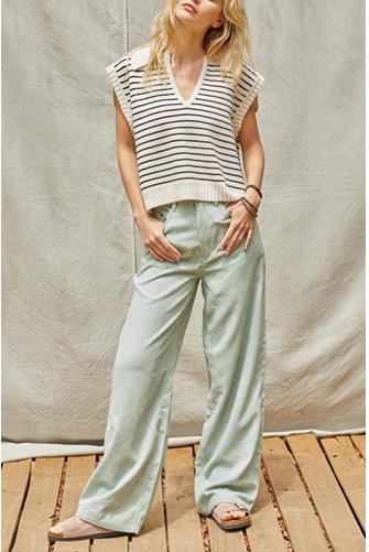 Stripe Sleeveless Polo Vest Ivory/Black