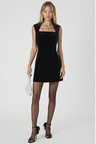Stretch Velvet Square Neck Dress BLACK