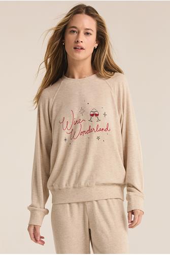 Cassie Wine Wonderland Ls Top LIGHT OATMEAL HEATHER
