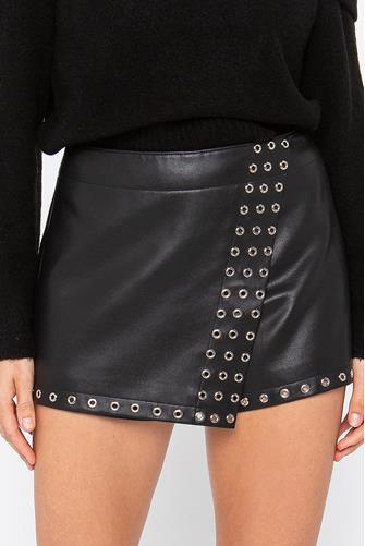 Grommet Detail Wrap Skirt BLACK