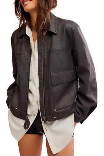 Blair Vegan Leather Jacket CHARCOAL COMBO