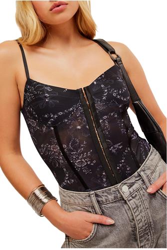 Printed Night Rhythm Bodysuit BLACK WHITE