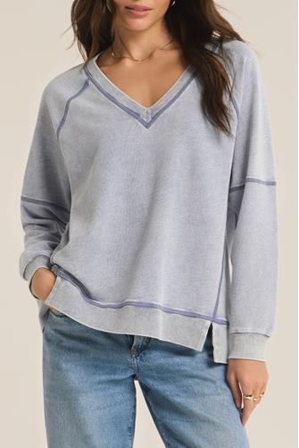 Easy V Knit Denim Sweatshirt WASHED INDIGO