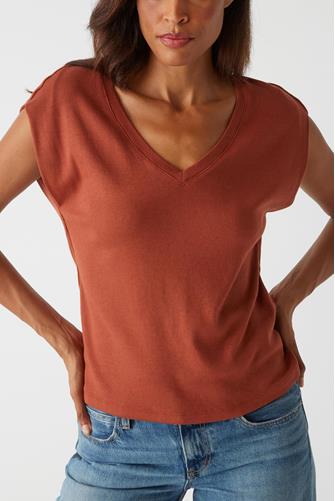 Tati V Neck Power Shoulder Top LAVA