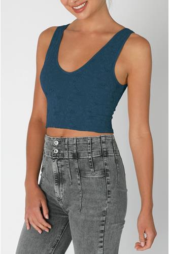 Lace V Neck Tank Top BLUE OPAL