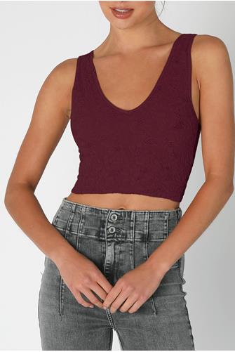 Lace V Neck Tank Top FIG