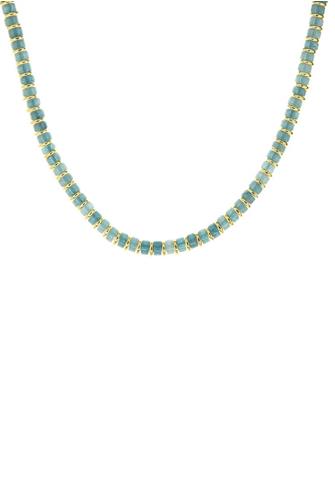16 Inch Stone Disc Gold Heishi Necklace AQUA