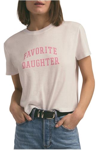 Favorite Daughter Cropped Collegiate Tee WHITE WITH NEON PINK