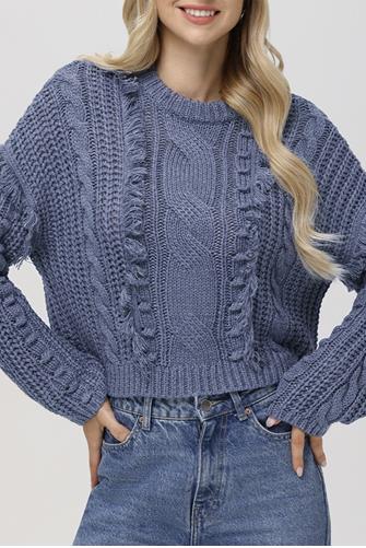 Delilah Fringe Cable Pullover FLINT STONE