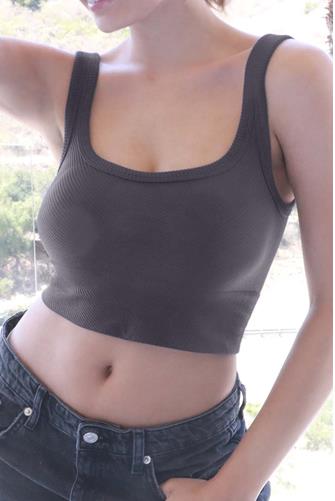 Chevron Rib Crop Top Black Pearl
