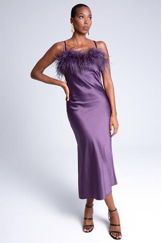 Marilyn Feather Dress eggplant