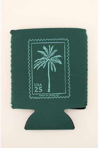 Palm Postage Stamp Koozie GREEN