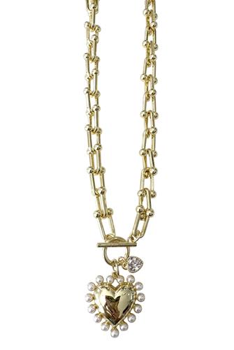 Pearl Heart Toggle Necklace GOLD
