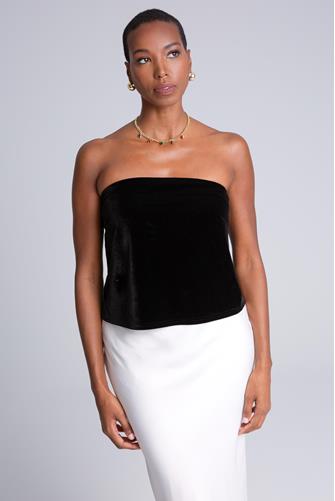 Velvet Flared Tube Top BLACK
