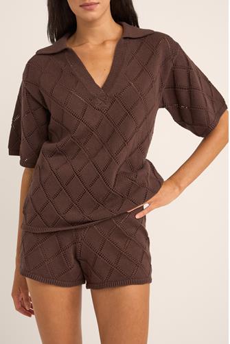 Chocolate Islander Collared Knit Shirt CHOCOLATE