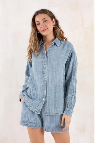 Dune Cotton Gauze  Relaxed Shirt Light Indigo Wash