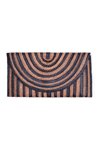 Brooke Striped Raffia Clutch CREAM/BLACK