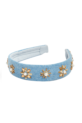 Denim Embellished Headband BLUE