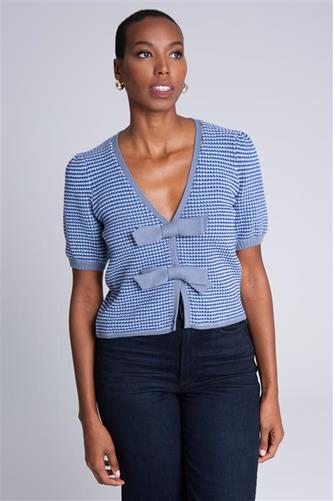 Elaine Puff Sleeve Tie Front Cardi BLUE COMBO
