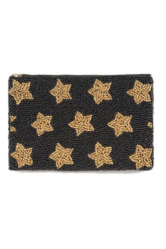 Stars Beaded Zip Pouch BLACK MULTI