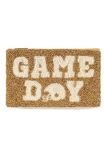 Helmet Game Day Beaded Zip Pouch BROWN