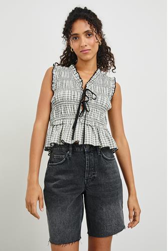 Martine Lace Up Top IVORY JET GINGHAM