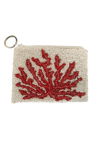 Etta Beaded Coin Purse IVORY/ CORAL