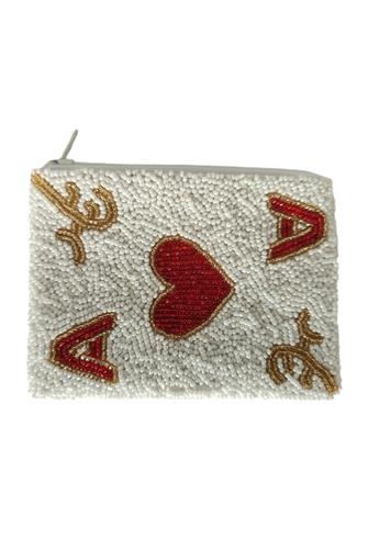 Etta Beaded Coin Purse IVORY/ S GOLD/ RED